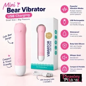 Pink Mini Bear Vibrator USB Charging Online in India Product Infographic