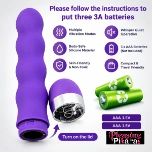 Purple Silicone Multifrequency penis-shaped clitoral vibrator Device Battery Guide